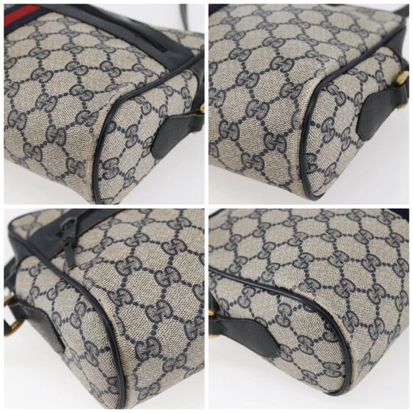 GUCCI GG Canvas Sherry Line Shoulder Bag PVC Leather Navy Red Auth - Picture 15 of 15